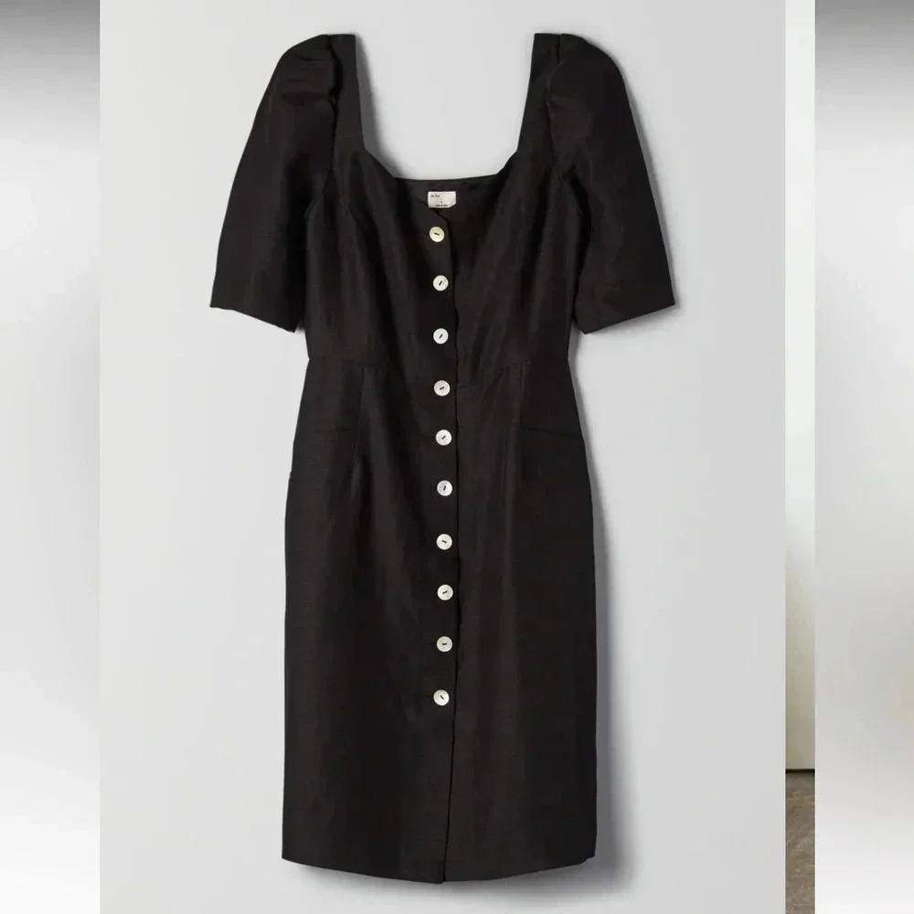 Wilfred Black Dress with White Buttons